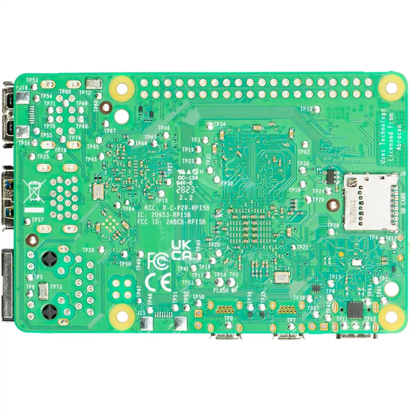 Single-board-computer Raspberry Pi 5 ontwikkelbord — 2400 MHz Arm Cortex-A76, tot 16 GB LPDDR4x, MicroSD, USB 3.2, Wi‑Fi 5