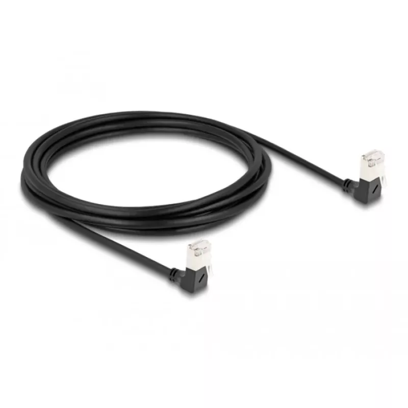 DeLOCK RJ45 netwerkkabel Cat.6A S/FTP slank 90° naar beneden afgehoekt 3m zwart