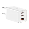Wandlader Baseus GaN5 Pro 65W — USB + 2×USB-C (QC3.0, PD3.0) met 1m USB-C-kabel, wit