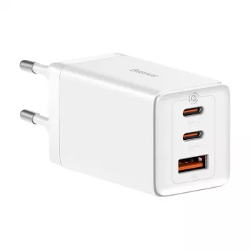 Wandlader Baseus GaN5 Pro 65W — USB + 2×USB-C (QC3.0, PD3.0) met 1m USB-C-kabel, wit