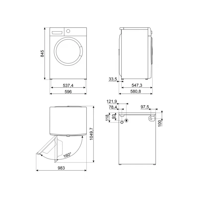 Voorlader wasmachine Smeg WNP96SLAAIN 9 kg, 1600 t/min, A-klasse, 600×580×840 mm, wit