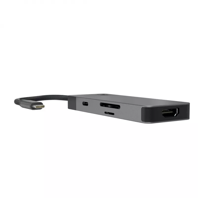USB Type-C-hub Green Cell HUBGC01 — 7 aansluitingen: 3×USB-A 3.2 Gen 1, 1×USB-C 3.2 Gen 1, HDMI, microSD+SD-kaartlezer — zilver