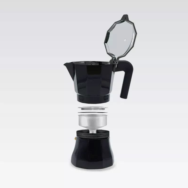 Mokakan Maestro MR-1658-3 – espressokoker van aluminium, 3 kopjes (0,15 l), zwart, klapdeksel