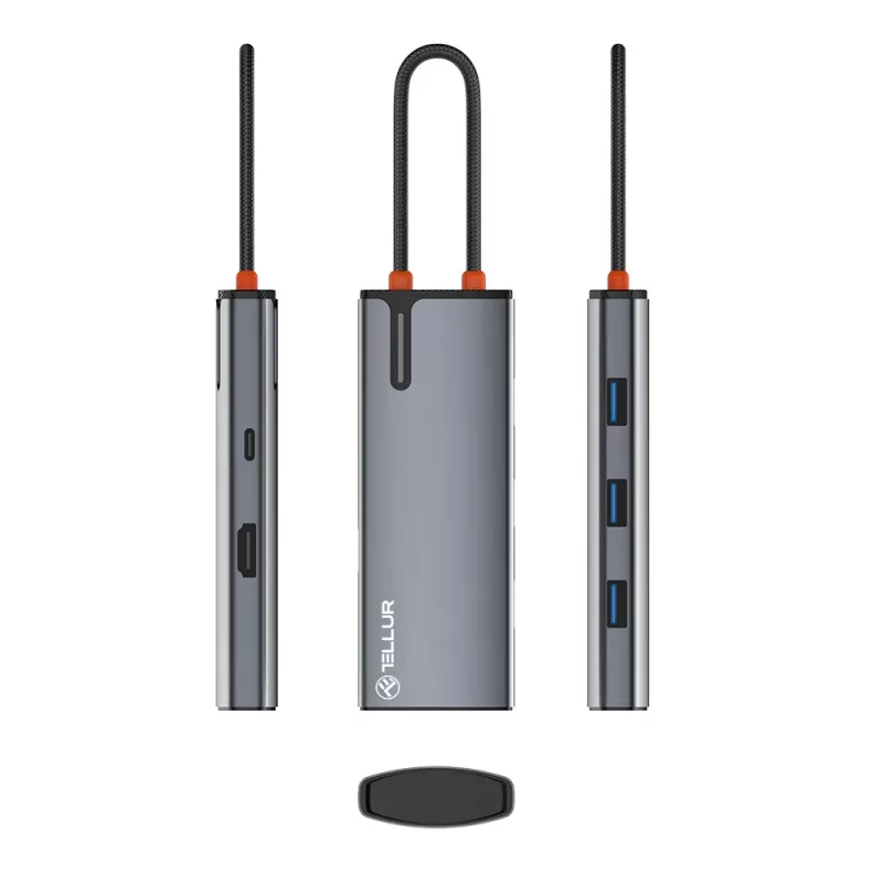 USB-C-hub Tellur TLL321061 met PD 3.0 100W, HDMI-uitgang en 3× USB 3.0-aansluitingen