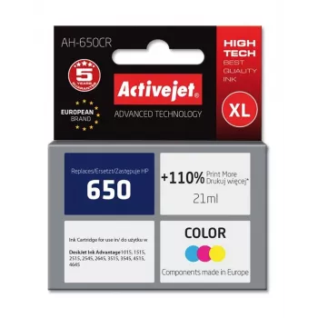 Activejet AH-650CR inkt (vervanging voor HP 650 CZ102AE; Premium; 21 ml; kleur)