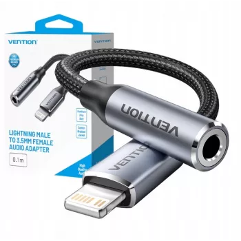 Audio-adapter Vention Lightning naar 3,5 mm BMBHA, Lightning naar 3,5 mm bedrade adapter met 0,1 m kabel, grijs