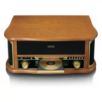 Riemaangedreven audio-platenspeler Lenco TCD-2551WD Wood – Bluetooth, CD, cassette, AM/FM, USB-codering, 33/45/78 tpm