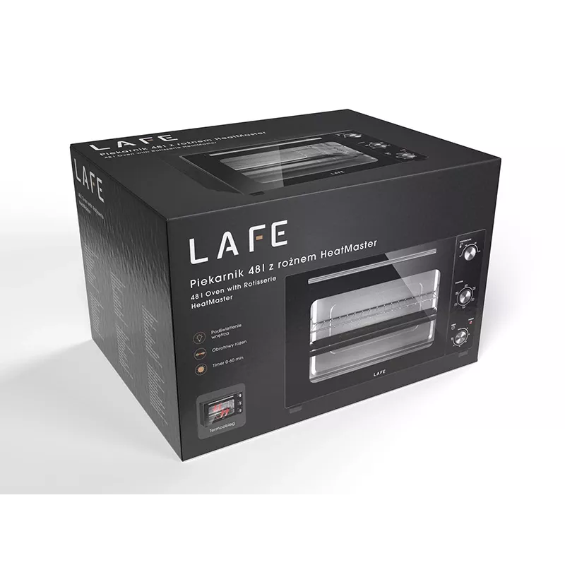 LAFE HeatMaster PIW-005 elektrische oven, 48 L, 1800 W, hetelucht, draaispit