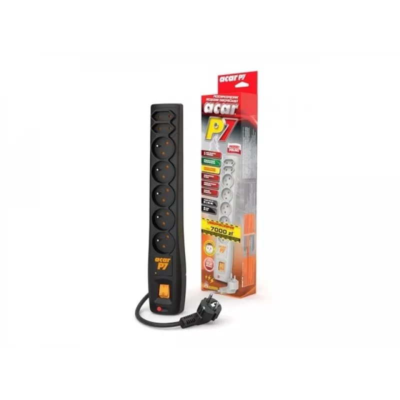 ACAR P7 stekkerdoos 1,5 m 7 AC-stopcontacten binnen zwart
