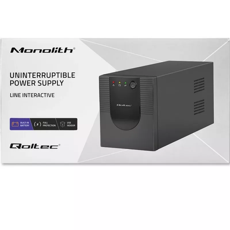 Qoltec Monolith 53775 Line-Interactive UPS, 1200 VA (1,2 kVA) / 720 W, AVR, 4 AC-stopcontacten, zwart