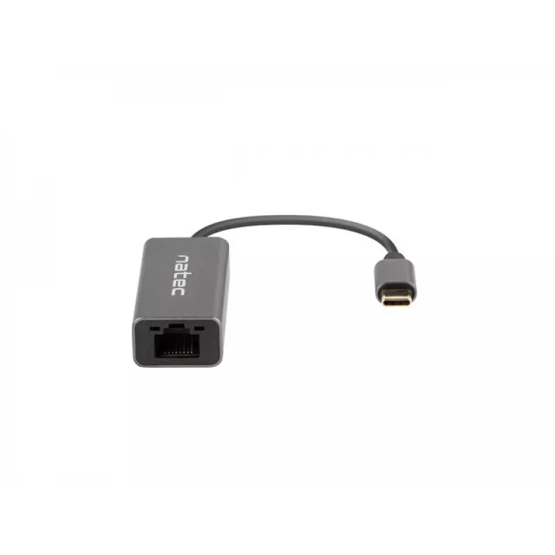 Natec Cricket NNC-1925 USB-C 3.1 Gen 1 naar RJ45 Ethernet-adapter, 1000 Mbit/s, kabel van 15 cm, aluminium, grijs
