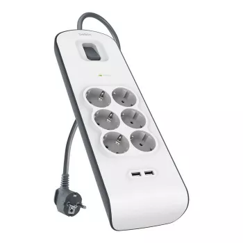Stekkerdoos Belkin BSV604VF2M-V2 — 6 stopcontacten, 2× USB-A, 2 m snoer