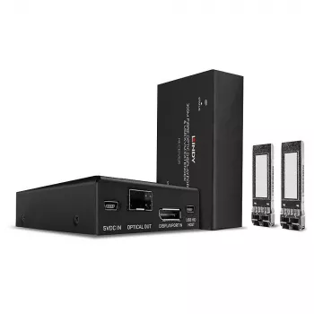 Lindy 39376 glasvezel DisplayPort 1.2- en USB-KVM-extender van 300 m, zender en ontvanger, 850 nm