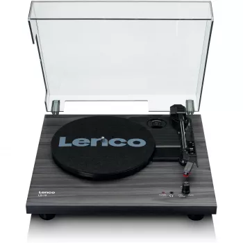 Riem-aangedreven audioplatenspeler Lenco LS-10 zwart met ingebouwde luidsprekers, 33/45 t/min, cinch-uitgang, koptelefoonaansluiting