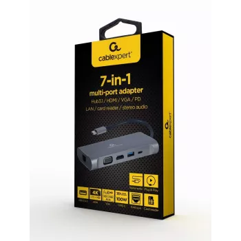 Gembird A-CM-COMBO7-01 notebook-dock/poortreplicator USB 3.2 Gen 1 (3.1 Gen 1) Type-A grijs