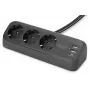 Meervoudig stopcontact DIGITUS 3-voudig met 2×USB-A & 1×USB-C, 3 AC-stopcontacten type E/F, 1,5 m kabel, zwart