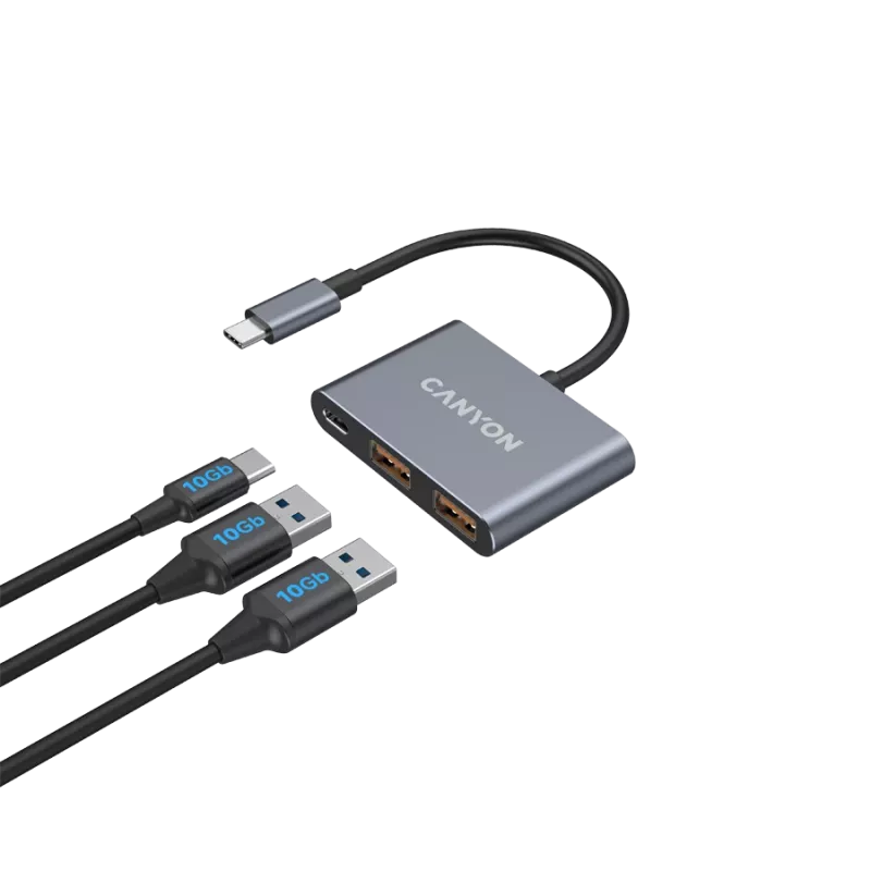 USB-C 3-in-1 hub CANYON DS-3 donkergrijs – USB-C naar USB-A + HDMI + PD-doorschakeling