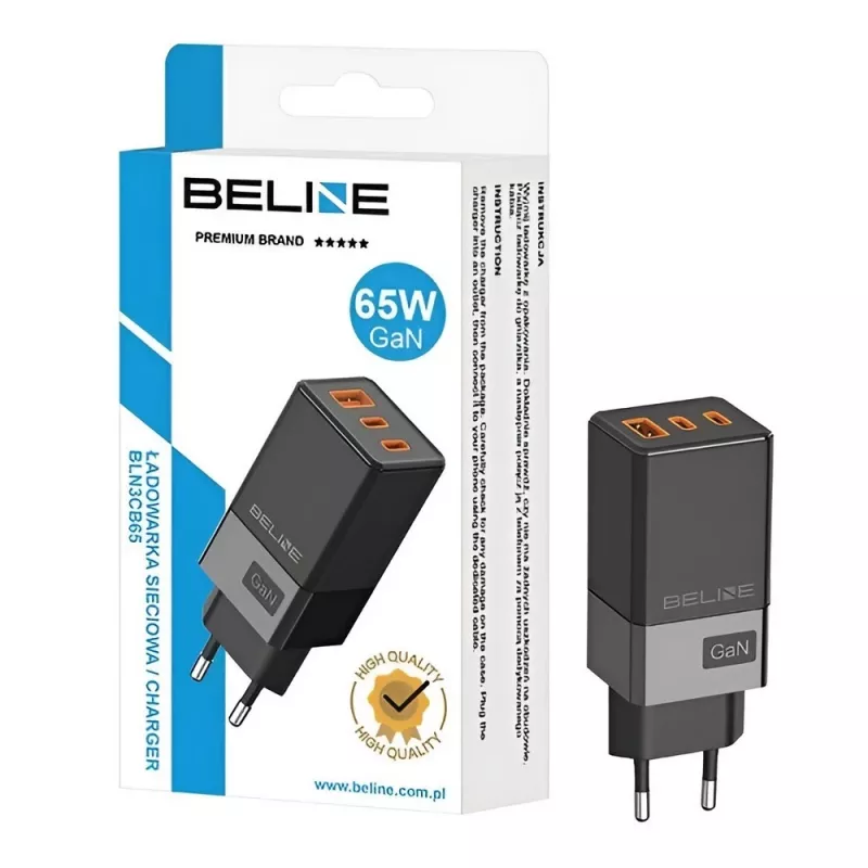 Oplader Beline BELI02750 65W GaN met 2×USB-C en 1×USB-A