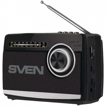 Luidspreker SVEN SRP-155, zwart (3W, Bluetooth, FM/AM/SW, USB, microSD, zaklamp, accu)