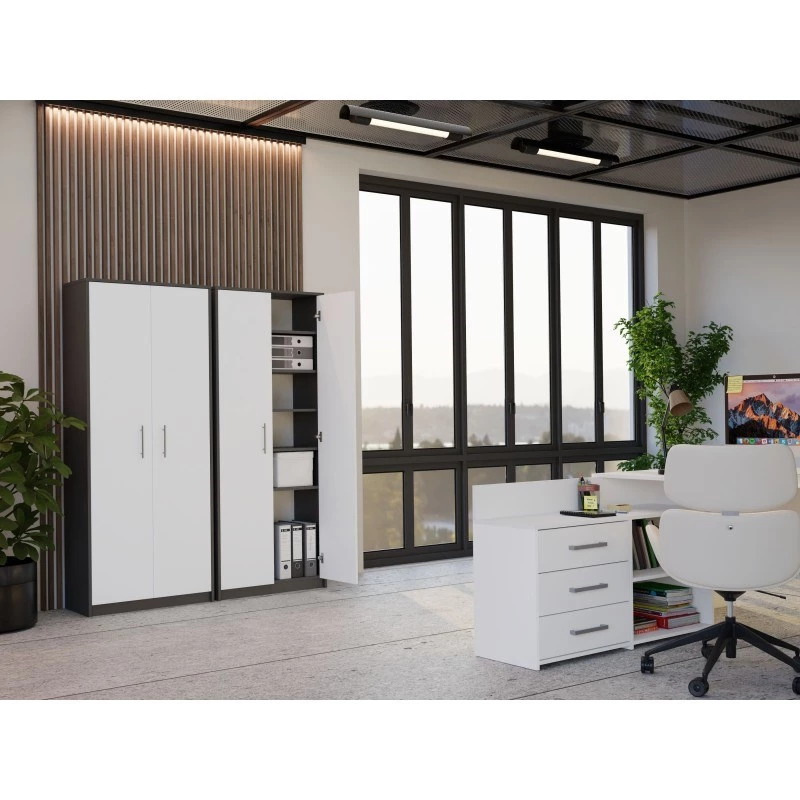 OLIV 2D CLOSED SHELVING UNIT, antraciet/wit SET