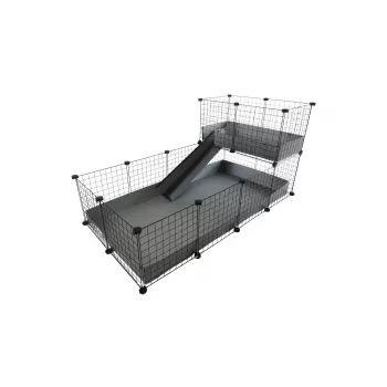 C&C modulaire kooi C&C 4x2 met loft 2x1 en grijze ramp – c&c modulaire kleine dierenkooi voor cavia's, 145×75×75 cm, 10 kg