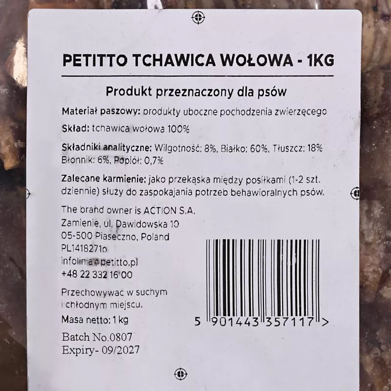 Hondensnack PETITTO rundertrachea 1 kg - PETITTO rundertrachea kauwbot
