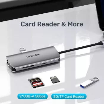 USB-C hub Unitek D1122A01 met 2x HDMI 4K en 100W Power Delivery