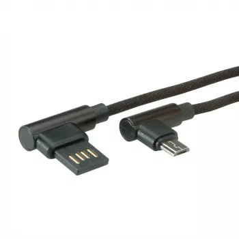 ROLINE USB 2.0-kabel, haaks, type A omkeerbaar - Micro B, ST/ST, zwart, 0,8 m (11.02.8720)