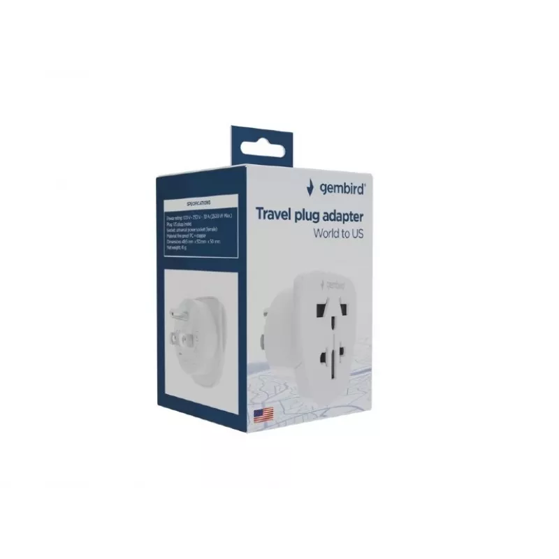 Reisadapter GEMBIRD A-AC-USMINTF — wereld-naar-US-stekker, 10 A