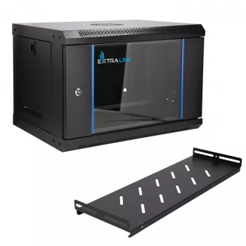 EXTRALINK LITE 6U 530X400 wandmontage-rackkast zwart met legbord
