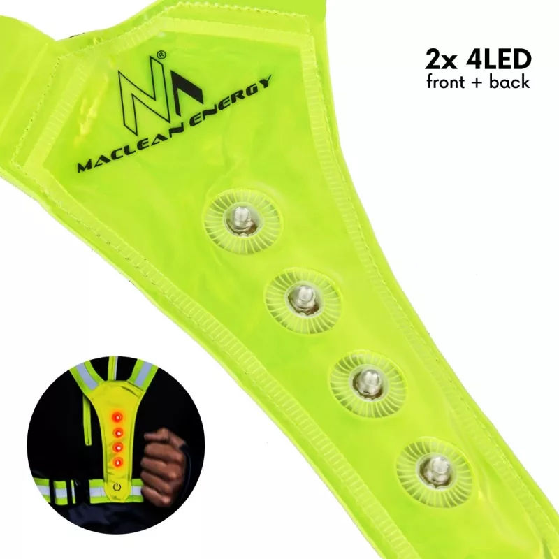 Veiligheids-LED-reflectorvest MACLEAN MCE425 – 360° zichtbaarheid, verstelbare maat