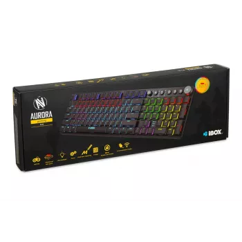 Toetsenbord IBOX AURORA K-6 — full-size QWERTY, RF draadloos + Bluetooth, RGB-achtergrondverlichting, mechanische low-profile toetsen, zwart