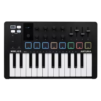 MIDI-controller ARTURIA MiniLab 3 — 25-toetsen compact USB-MIDI-toetsenbord met MIDI-uitgang, meerkleurig verlichte pads