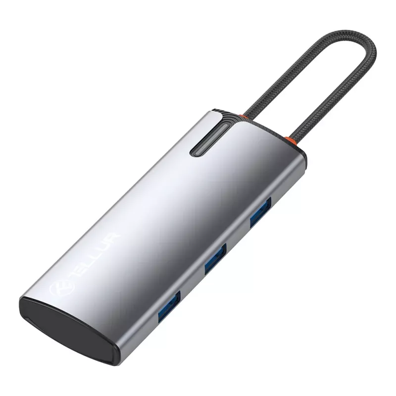 USB-C-hub Tellur TLL321061 met PD 3.0 100W, HDMI-uitgang en 3× USB 3.0-aansluitingen