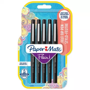 Viltstift Papermate Flair Original medium zwart 5 stuks