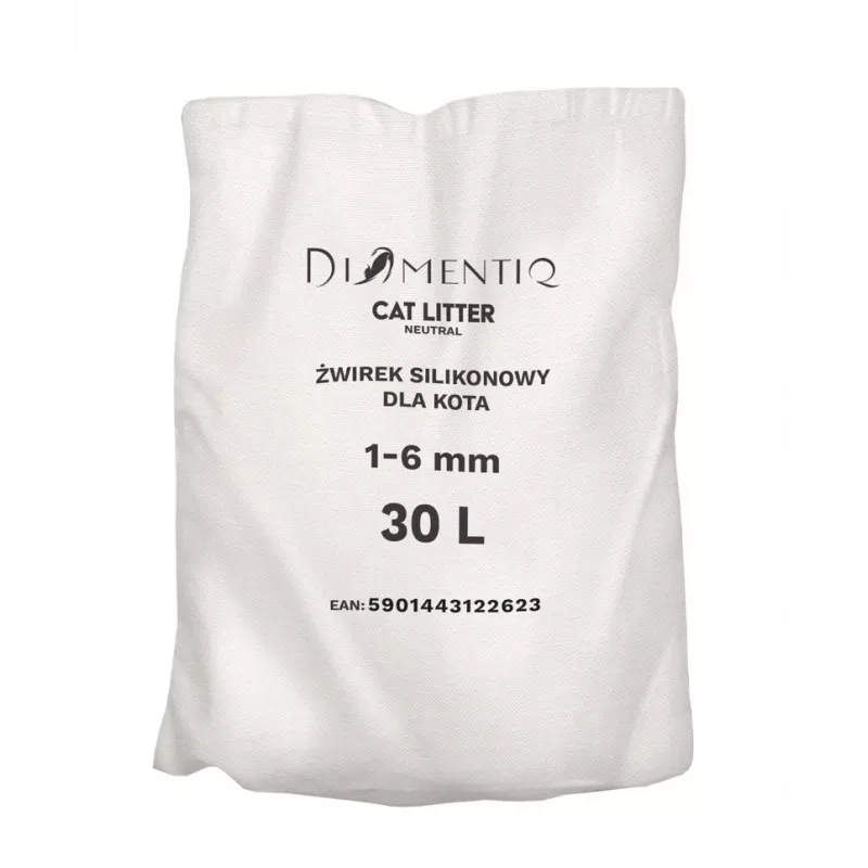 Kattengrit DIAMENTIQ Neutral klontvormend siliconengranulaat 30 l — ongeparfumeerd, 1–6 mm