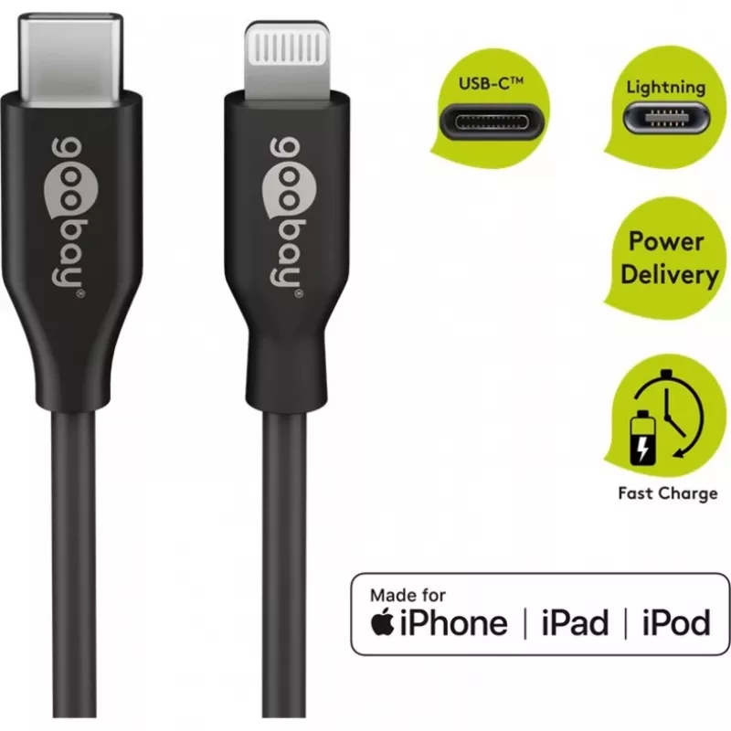 Laad- en synchronisatiekabel Goobay Lightning naar USB-C 0,5 m