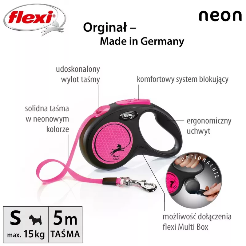 Flexi New Neon S 5 m honden-automatische riem