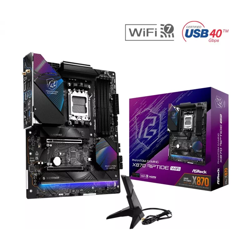 Moederbord ASRock X870 Riptide WiFi — ATX, AMD X870, Socket AM5, DDR5, 4 DIMM, 256 GB, Wi-Fi 7, 2,5GbE