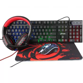 Gamingset Ultron HAWK toetsenbord muis QWERTZ Duits Zwart Rood Wit