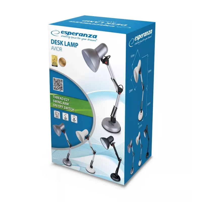Tafellamp ESPERANZA AVIOR E27 12W LED, zwart, in hoogte verstelbaar, flexibele arm, E27-fitting