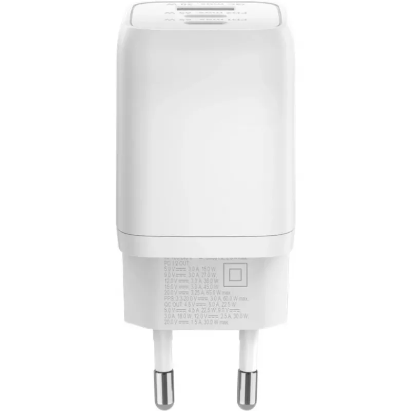 USB-C snellader Nano, PD, GaN, 65 watt (wit, 1x USB-A, 2x USB-C PD, Charge 3.0)