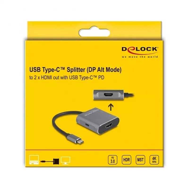 DeLOCK USB Type-C splitter DP Alt Mode naar 2 x HDMI MST 3840x2160