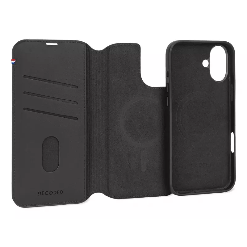 Leren hoes voor iPhone 16, zwart