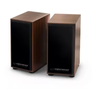 Luidspreker ESPERANZA EP122 2.0 bedrade desktop-luidsprekers, 2×6 W RMS, houten behuizing, volumeregeling met draaiknop, 60–20000 Hz