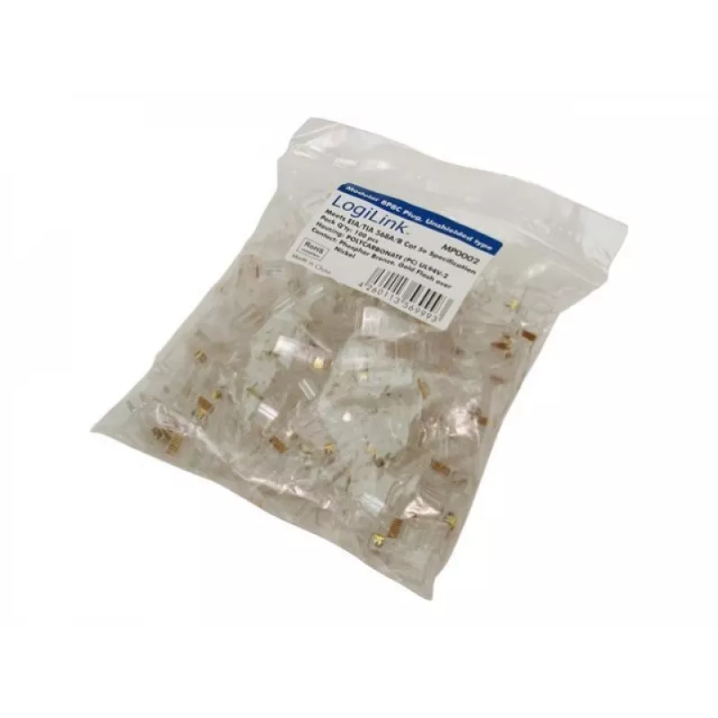 RJ-45 kabelstekker LOGILINK MP0002, CAT5e, transparant, 100-pack