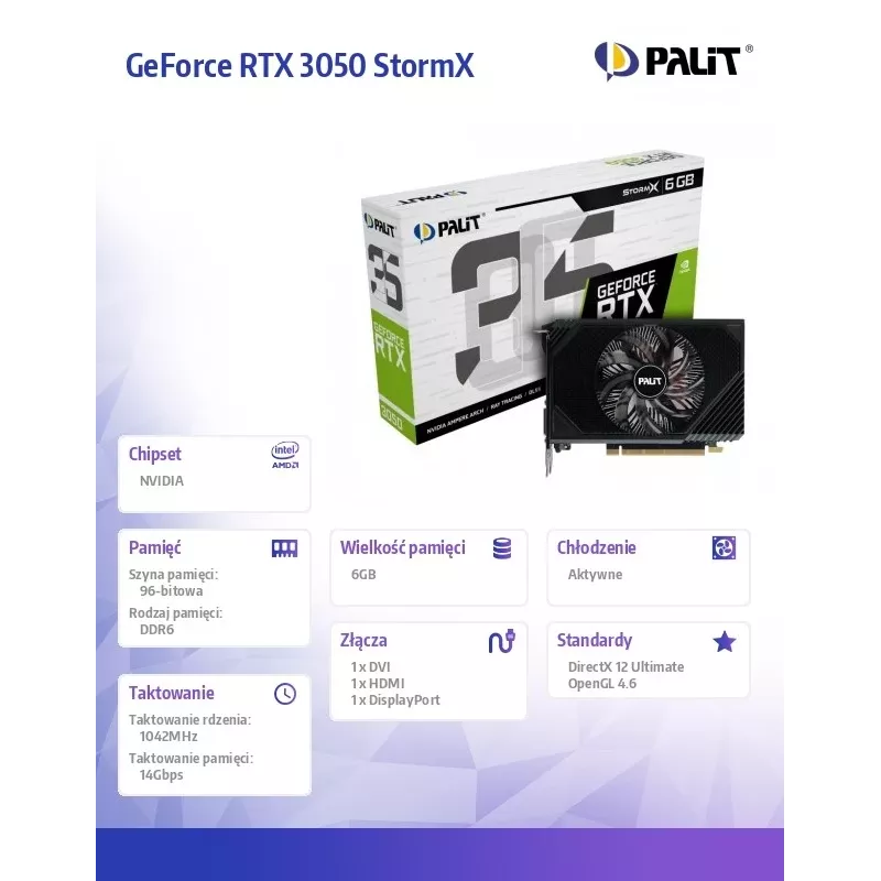 Palit GeForce RTX 3050 StormX 6GB GDDR6 Grafische kaart