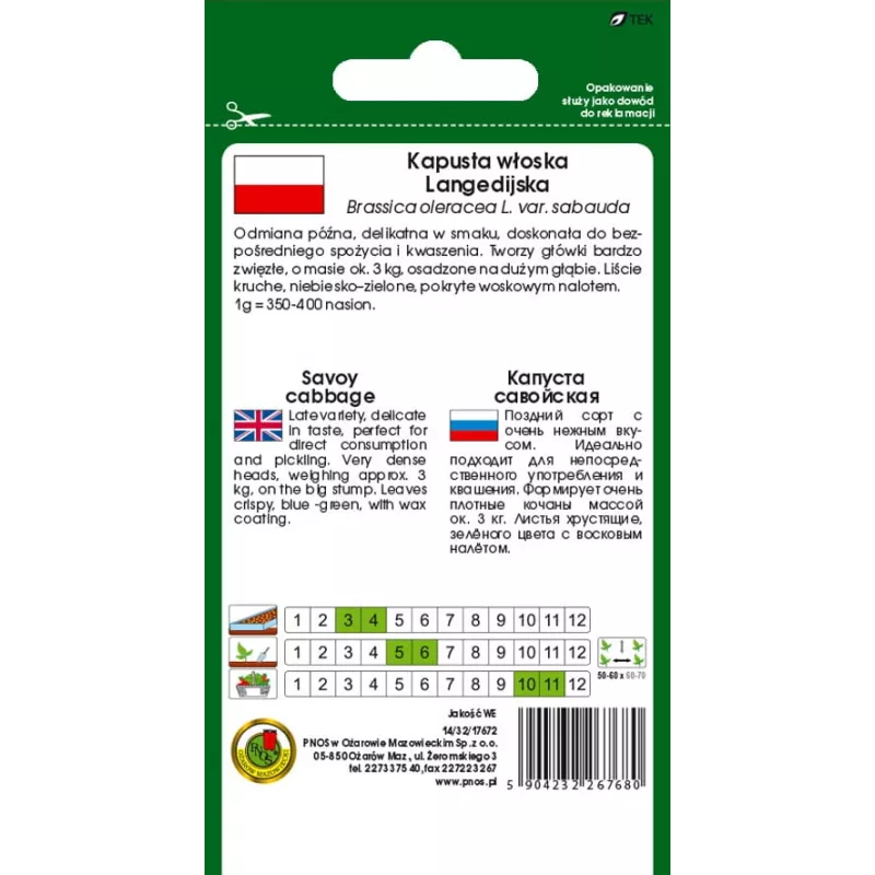PNOS savooiekool Langedijska groentezaden, 2 g