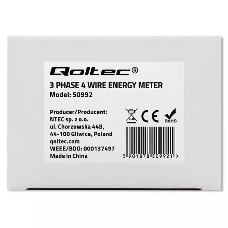 Driefasige elektronische meter QOLTEC 50992 400V 100A
