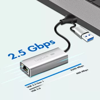 USB-A/-C naar 2,5G Ethernet-adapter, grijs